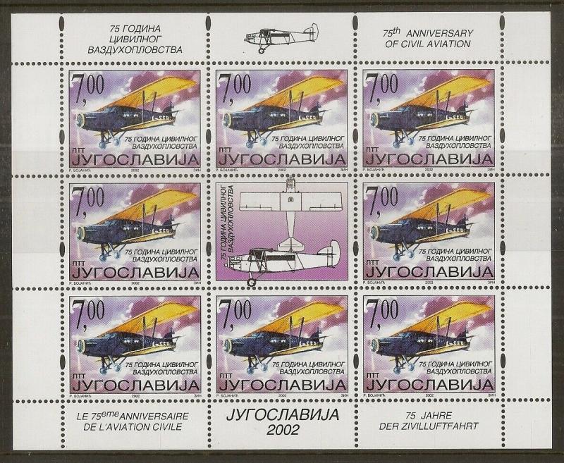 Yugoslavia 2002 Civil Aviation Sheetlets Cat£368