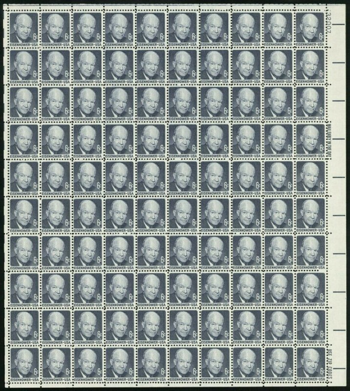 Dwight David Eisenhower Sheet of 100 Six Cent Postage Stamps Scott 1393 