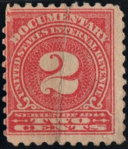 R208 2¢ Documentary Stamp (1914) Used/Crease