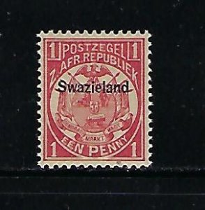 SWAZILAND SCOTT #2 1889 1P (ROSE) (BLACK OVERPRINT) -MINT EXTRA  LIGHT HINGED