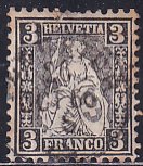 Switzerland 1862-64 Sc 42 3c Black Helvetia Stamp Used Torn & Repaired