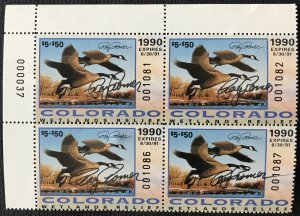US MNH Colorado #1a Duck Stamp Block of 4 1990 Governors Edition L37