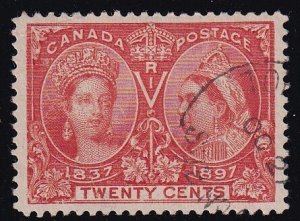 Canada 1897  - Jubilee Vermillon 20c, XF-Used partial CDS # 59
