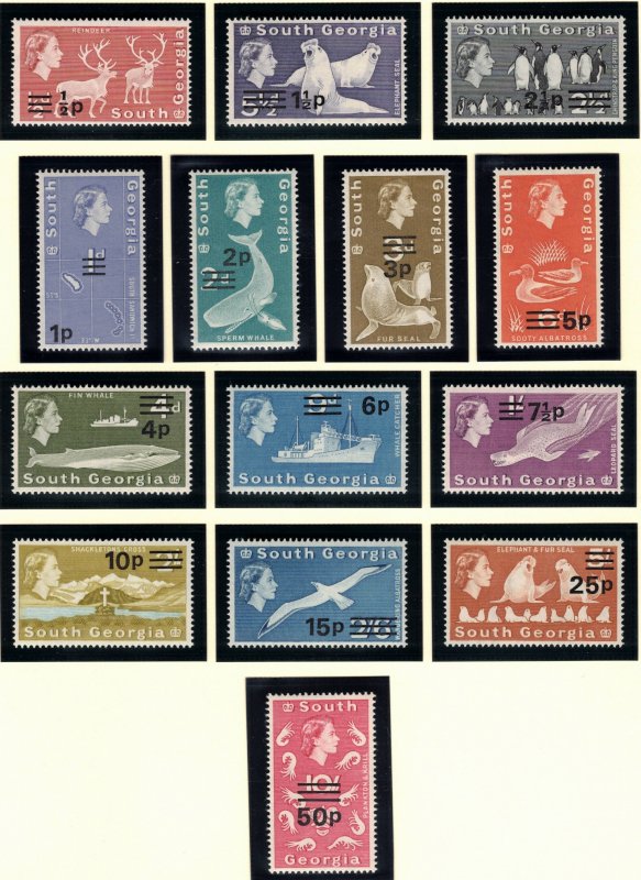 SOUTH GEORGIA 1971-72 Surcharges; Scott 17-30, SG 18-31; MNH