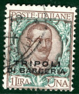 Italy Colonies TRIPOLI DI BARBERIA (Libya) Scott.10 1L CDS Used c$100 GGREEN124