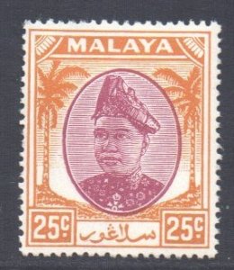 Malaya Selangor Scott 89 - SG103, 1949 Sultan 25c MH*