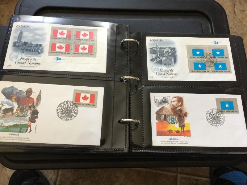 United Nations Flag Stamps 240 First Day Covers, 1980-1989 in 2 Supersafe albums