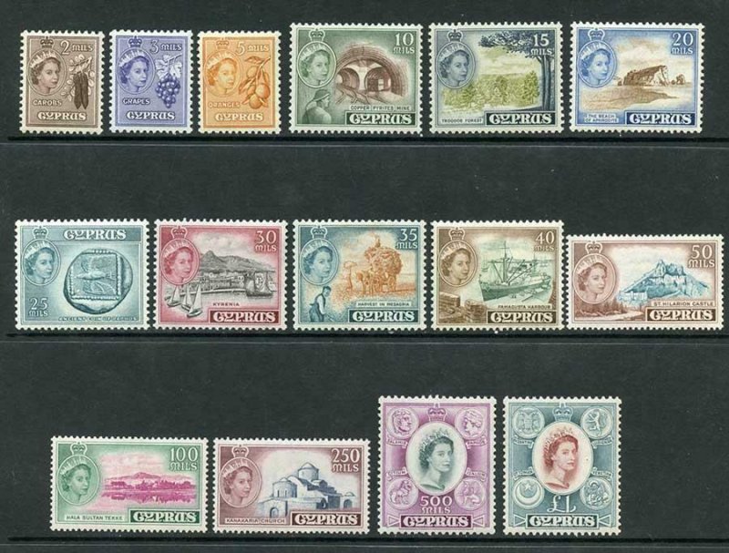 Cyprus SG173/87 1955-60 QEII Set of 15 with Opt M/M