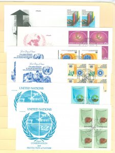 United Nations-Vienna 7/21/22-23/28-29 1980-82 Economic order, energy, volunteers, conservation FDCs, artmaster cachets; 6 diffe