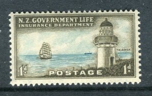 NEW ZEALAND; 1947-65 early Life Insurance Lighthouse issue Mint hinged 1d.