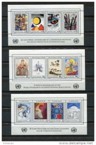 UN 1986 The complete set of all three offices(NY  Geneva & Vienna) 3 Sheets MNH