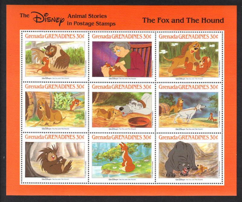 GRENADA -Disney THE FOX AND THE HOUND -VF NH 9 Stamps