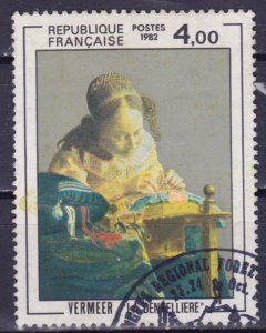 France, 1982, Lacemaker Painting by Vermeer, sc#1832, used