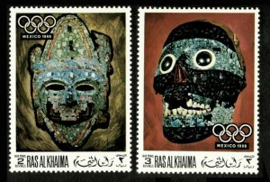 Ras Al Khaima 1968 - Mexico Summer Olympics, Masks, Air Post - Set of 2v - MNH