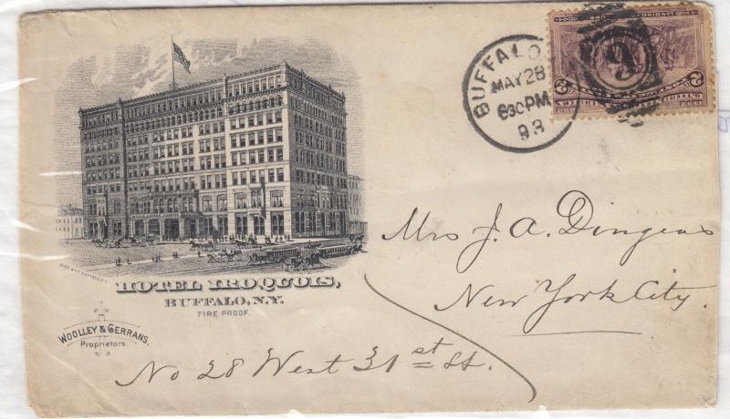 USA 1893 Illustrated Hotel Iroquois Buffalo To New York City  J3102