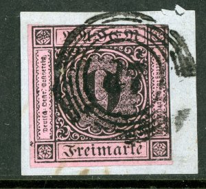 Germany States 1851 Baden 9 Kr Black/Deep Rose  Scott #4a VFU G409