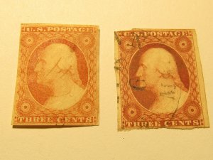 US Stamps, Set of 2 Stamps, Scott.# 10 used, Mixed condition,