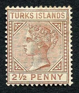 Turks and Caicos SG56 2 1/2d Red-brown M/M Cat 48 pounds