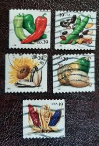 US Scott # 4003-4007; 5 used 39c Crops of the Americas, 2006; VF centering