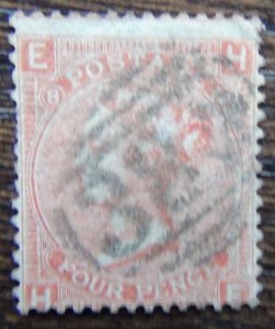 Great Britain 1865 - 1867 4d Vermillion Plate 10 Used SG95