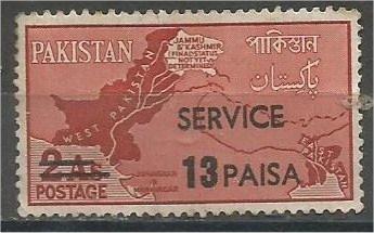 PAKISTAN, 1961, used 13p on 2p, Overprinted Scott O75