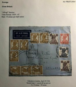 1942 Calcutta India Airmail Censored Cover To London England All Up Service