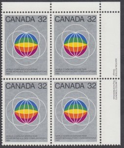 Canada - #976 World Communications Year Plate Block - MNH