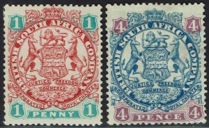 RHODESIA 1896 ARMS 1D AND 4D LION HEAVY SHADING