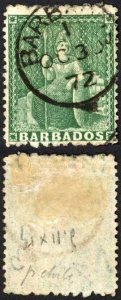 Barbados SG56 (1/2d) Green Wmk Small Star Perf 11-13 x 14.5-15.5 Cat 65 pounds