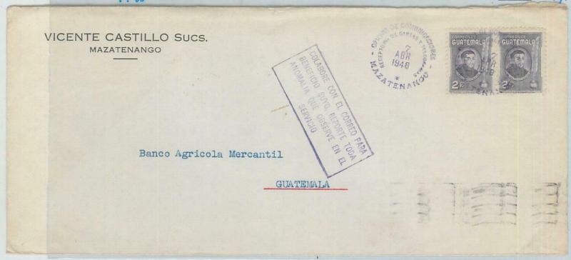 79014  - GUATEMALA - Postal HIistory -  OVERSIZED COVER from MAZATENANGO 1948