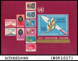 UNITED NATIONS - 1973 SOUVENIR FOLDER-HUMAR RIGHTS-DRUG ABUSE 10V MNH