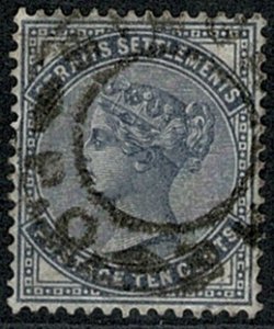 STRAITS SETTLEMENT QV 1882 10c SLATE VFU SG49 Wmk.CROWN CC P.14 VGC