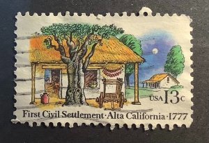 USA 1977 Scott 1725 used - 13c, First Civil Settlement - Alta, California