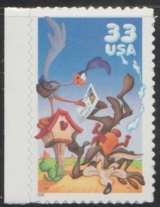 3392a, Single(CL) W/ wave Die Cut. Wile E. Coyote & Road Runner MNH, .33 cent.