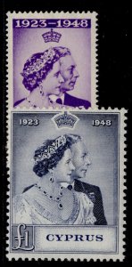 CYPRUS GVI SG166-167, 1949 ROYAL SILVER WEDDING set, VLH MINT. Cat £61.