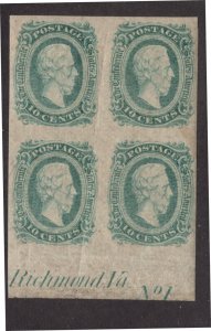 Confederate States - 11c - Block of 4 - With Plate Number 1 - Never Hinged