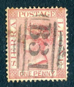 Sierra Leone 1876 QV. 1d rose red. Used. P14. Crown CC. SG17.