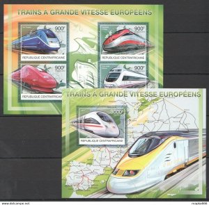 2012 Central Africa Transport Great European High Speed Trains Bl+Kb ** Ca856