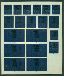 GERMANY 1923 ESSAYS, Complete set of 19, 3f-20mk deep blue & black on sheet, VF