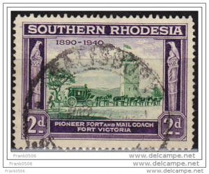 Southern Rhodesia 1940, Pioneer Fort & Mail Coach, 2d, used