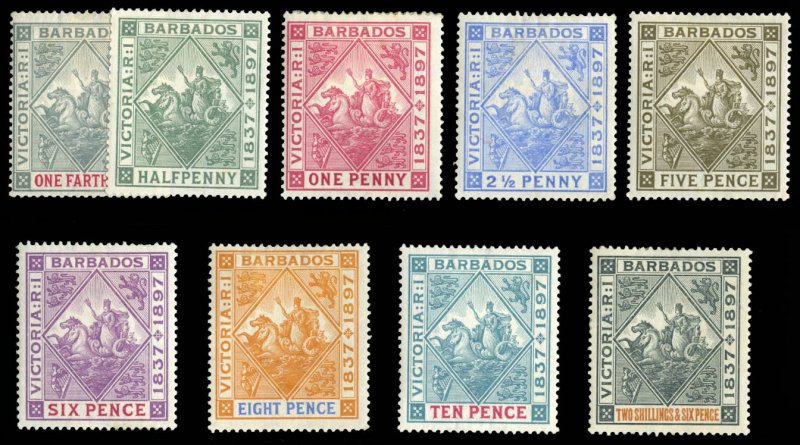 Barbados #81-89 Cat$362.50, 1897 Jubilee, complete set, hinged