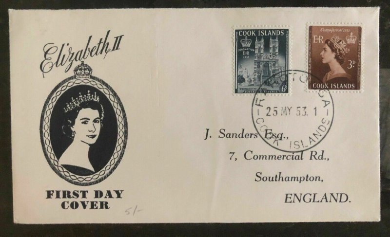 1953 Rarotonga Cook Islands First day Coronation cover FDC Queen Elizabeth II Q2