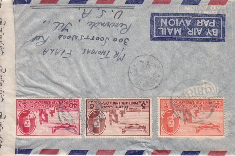 Egypt to Riverside, IL, 1942, Airmail, Egyptian censor tape (C1962)