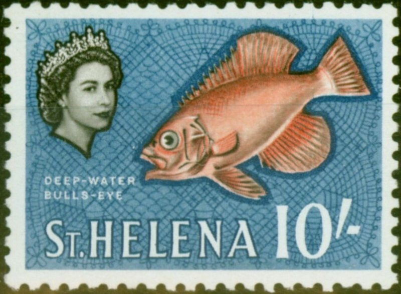 St Helena 1961 10s Orange-Red Black & Blue SG188 V.F MNH 