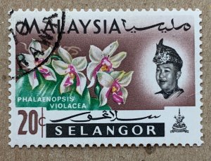 Selangor 1965 20c Orchid, used. Scott 127, CV $0.25. SG 142