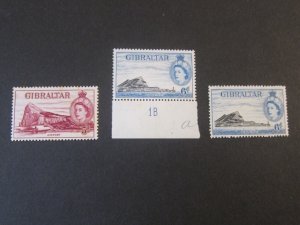 Gibraltar 1953 QV Sc 152b,153a,153b MH