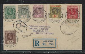 CAYMAN ISANDS (P1706B) 1913 KGV 6 STAMP FRANK REG GRAND CAYMAN TO BRITISH GUIANA