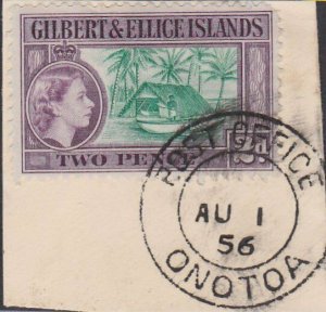 GILBERT & ELLICE IS QE on 1956 piece POST OFFICE / ONOTOA cds...............N481