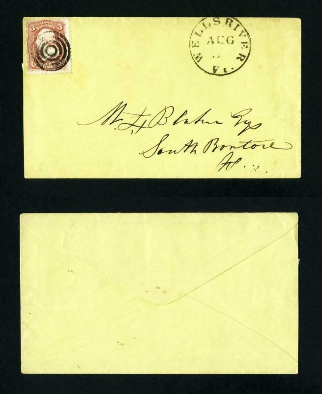 # 65 on cover from Wells River, Vermont to South Boston, Mass. dated 8-5-1860's