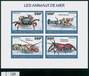 TOGO - ERROR, 2010 IMPERF SHEET: Crustaceous, Fauna, Nature, Marine life